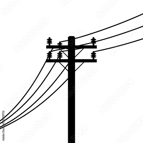 A stark line art illustration of a tall utility pole with electrical wires, clearly depicting infrastructure.