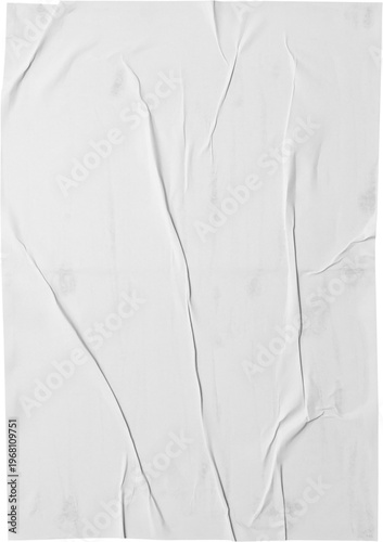 White Crumpled Glued Paper Texture Isolated on White Background for Poster Mockup