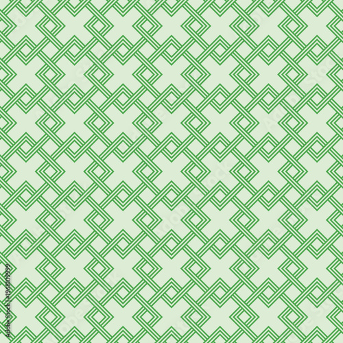 Minimal geometric vector pattern of square lines forming design in monochrome green on light green, clean and seamless