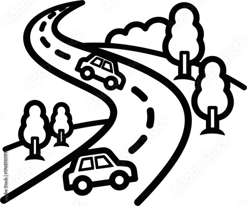 Black and white cars on road.