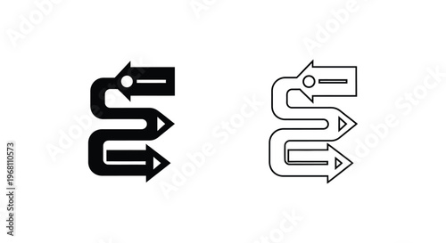 Curved pencil arrow icons. Creative path vector.