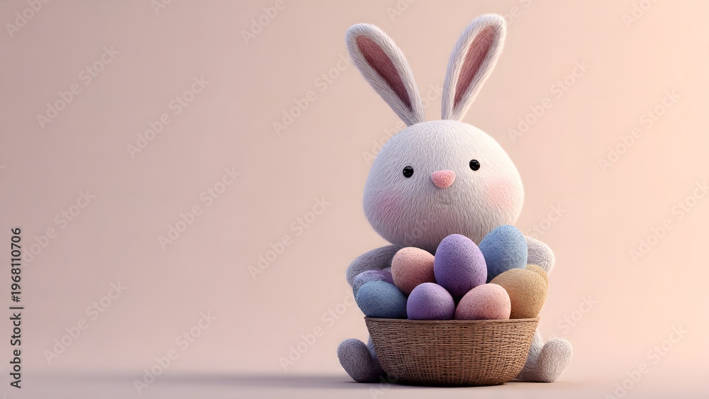Fototapeta premium Bunny Holding Easter Basket