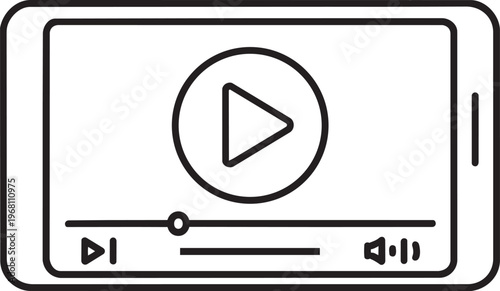 Horizontal mobile device screen showing media player linear icon representing digital video streaming and movie watching