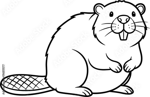 Cartoon Beaver Sitting on Ground.