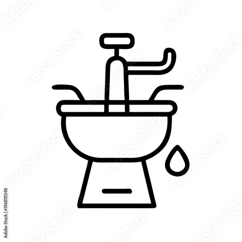 Water pump with dripping water in simple line art style  