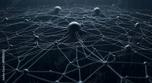 Abstract futuristic network of spheres connected by thin lines, symbolizing technology and interconnectedness