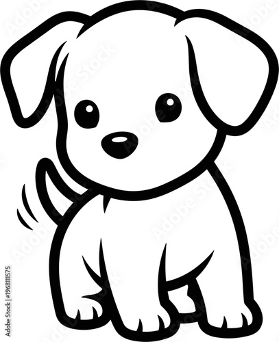 Cute Cartoon Puppy Dog Sitting Down.