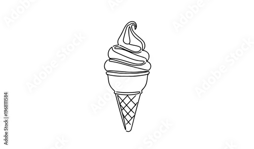 Soft serve ice cream continuous line icon minimal black outline vector illustration