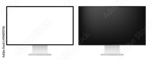 Realistic Computer Monitor Display Mockup Front View with Blank and Real Glass Screen Isolated on Clean White Background