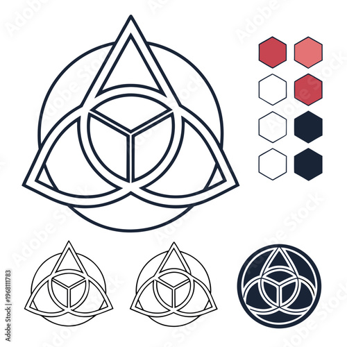 Abstract interlocking triangles and circles within sacred geometry for spiritual harmony, logo design, and esoteric emblems.
