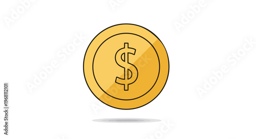 Crisp golden dollar symbol coin illustration representing digital currency financial transactions and global economic prosperity