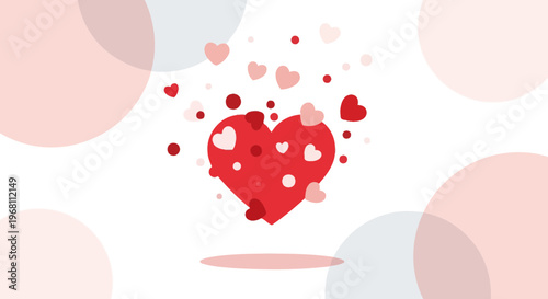 Red Heart Bursting with Tiny Hearts, Circles, Valentine's Day, Love Concept