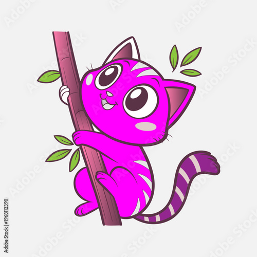 simple cat playing by bamboo, boat and ball illustration or design templates for kids