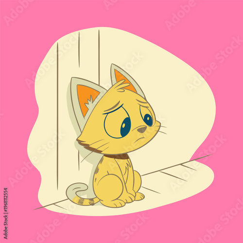 simple cat playing by bamboo, boat and ball illustration or design templates for kids