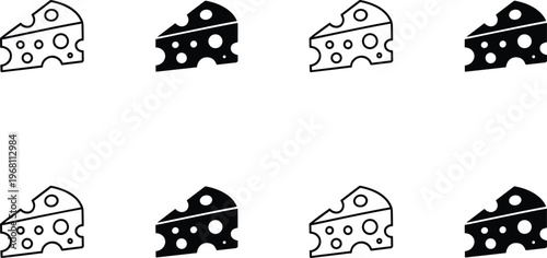 Cheese slice icon set in outline and solid style dairy food vector illustration collection isolated for restaurant menu branding packaging and design use