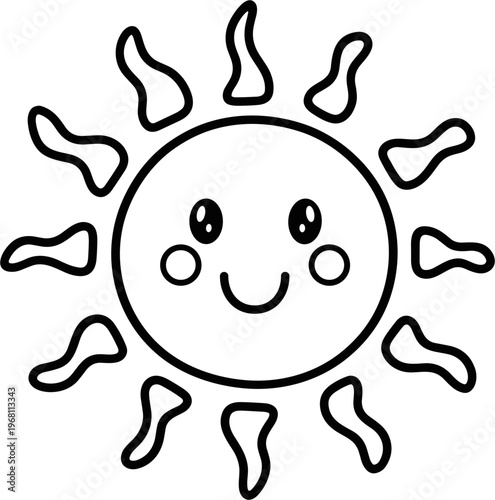 Smiling Sun Cartoon Character Face.