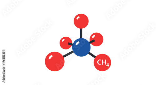 Illustration of a simplified methane molecule structure, ideal for scientific and educational