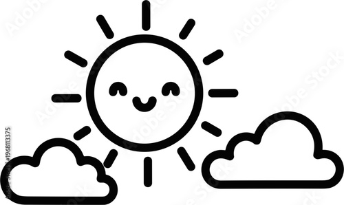 Smiling Sun With Cloud Illustrations.