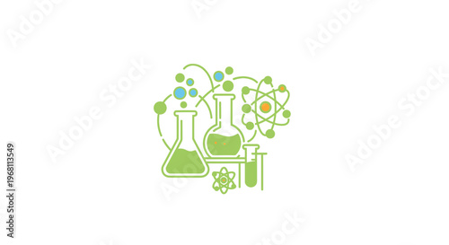 Illustration of science laboratory equipment and elements with a minimalist design