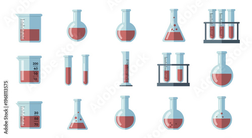 Illustration of Scientific Equipment: Beakers, Flasks, Test Tubes for Laboratory Research