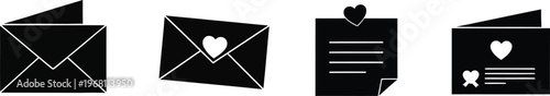 Love letter valentine greeting card envelope heart message icon set