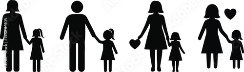 Family silhouette parent holding child hand care love concept shape