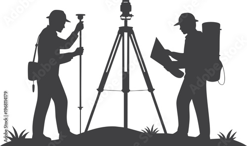 Surveyors with equipment with prism pole