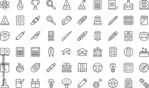 Education and school icon set line style collection of academic symbols tools and learning elements isolated vector illustration for educational apps websites and print
