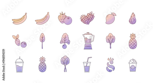 Healthy Smoothie Ingredients and Tools Vector Illustration in a Minimalist Style