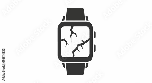 Stylized icon of a damaged smart watch with cracked screen