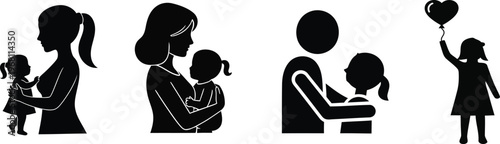 Family Silhouettes Mother Father Child Parenting Love Vector