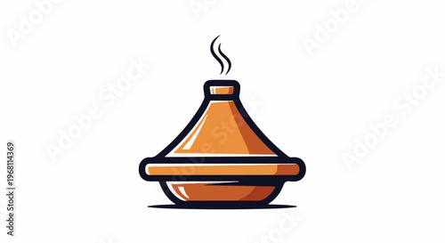 Stylized icon of a steaming tagine pot, rendered in warm orange hues