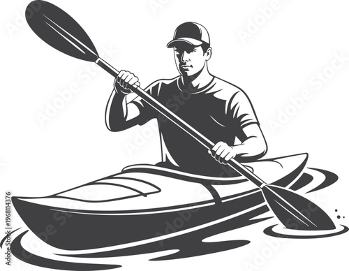 Man kayaking on water with the image con