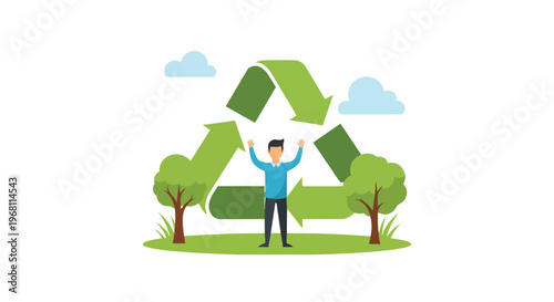 A passionate advocate for Earth's well-being, standing proudly within the universal emblem of recycling, inspiring global commitment towards a