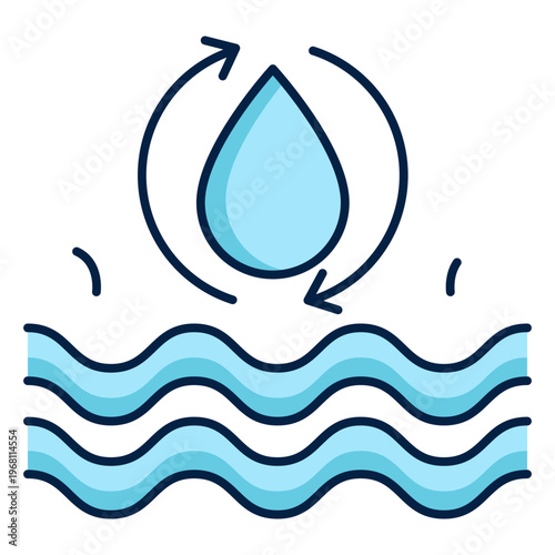 water conservation icon, sustainable water reuse cycle and efficient water management systems, preserving resources through continuous eco friendly water flow icon
