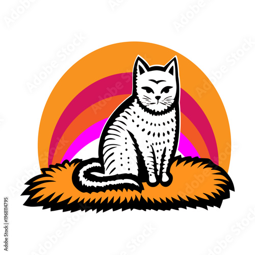 simple cat playing by bamboo, boat and ball illustration or design templates for kids