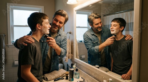 Father and son shaving together 1.
