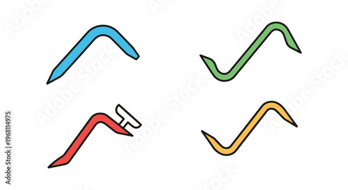 Crowbar Line art vector set abstract colorful modern