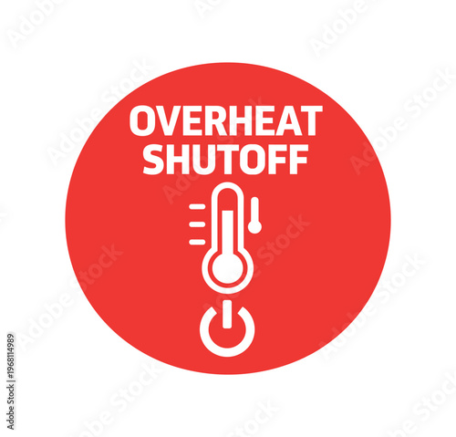 Overheat shutoff safety icon. thermometer, temperature control, automatic shutdown, safety cutoff, warning sign, power off protection. flat vector illustration isolated on white background.