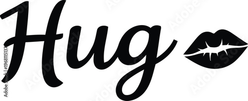 hug text typography and lip kiss silhouette shape