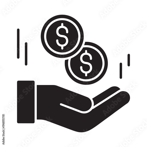 A hand offering or receiving money depicted as falling coins