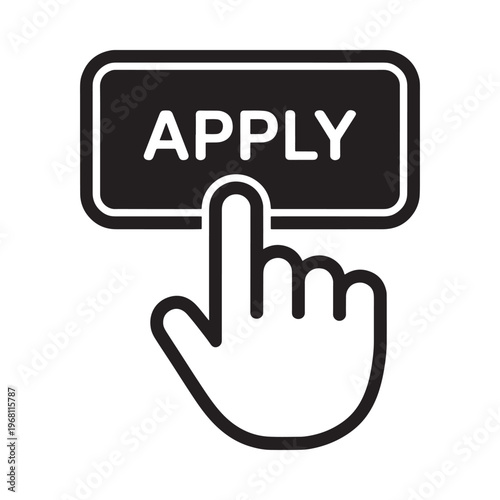 A hand cursor is pointing and pressing an apply button icon