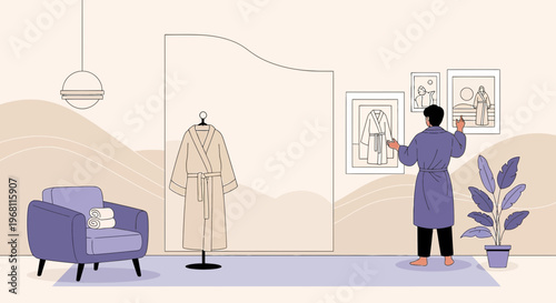 Designer Creating Fashion Sketch in Studio with Robe on Mannequin