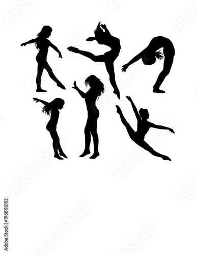 Dancing and jumping sport training silhouette. Black  female pose