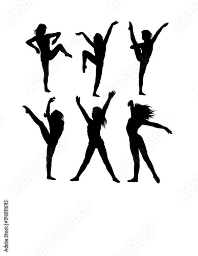 Dancing and jumping sport training silhouette. Black  female pose
