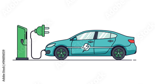 Sustainable eco-friendly electric vehicle charging illustration, highlighting clean energy infrastructure for modern urban mobility and