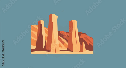 Stylized desert landscape with rock formations under a clear sky