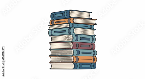 Stack of diverse colored books on a white background