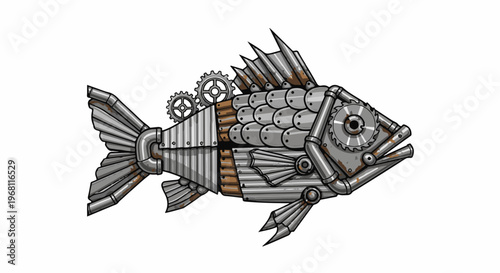 Steampunk fish made of pipes, gears, and metal scales