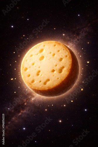 Cheese Planet Floating In Space Cosmic Food Concept